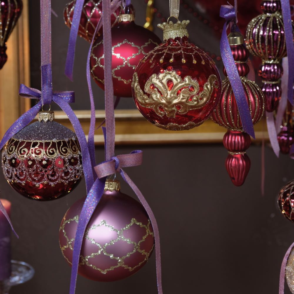 3er Set Weihnachtsschmuck aus Glas - Rot mit Gold K070606-a