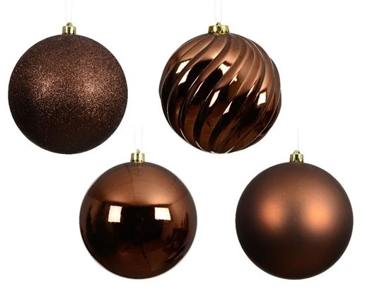 4er Set XXL Weihnachtskugeln 14cm - Braun K022835