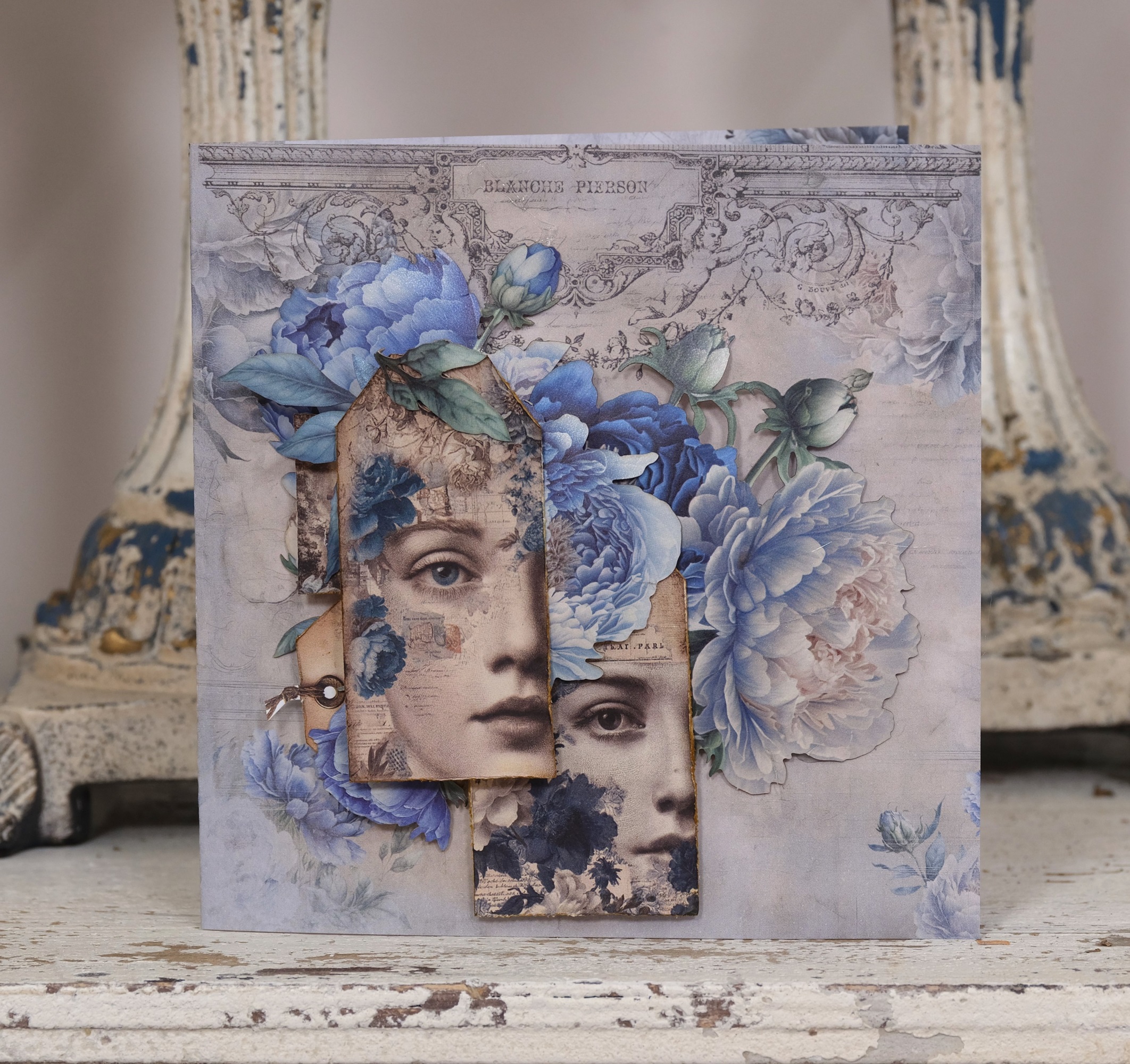 Kartenset "Blue Peony" 2x A4 Papier 9x Karten