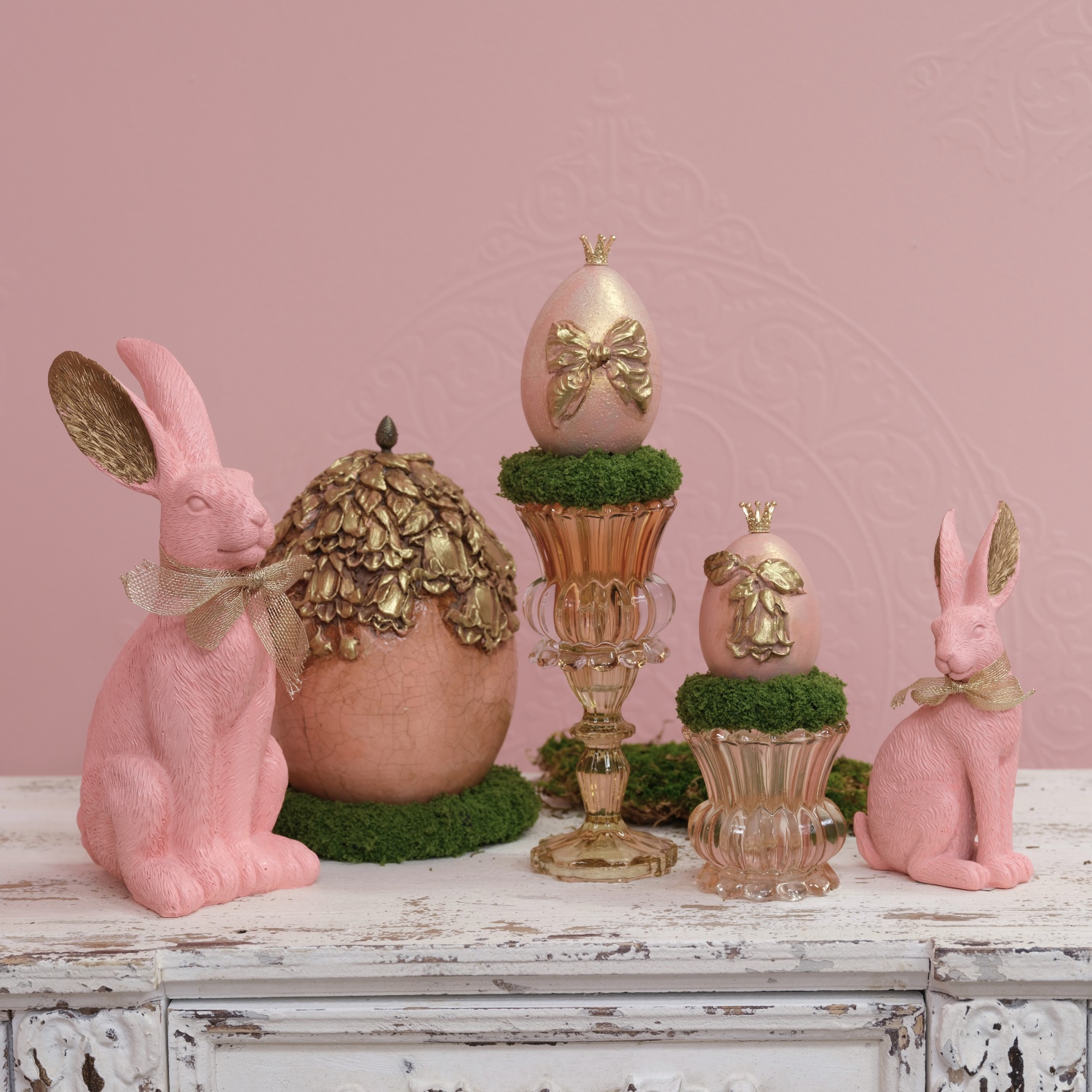 Großer Deko-Hase 28cm - Gold/Rosa DS828738