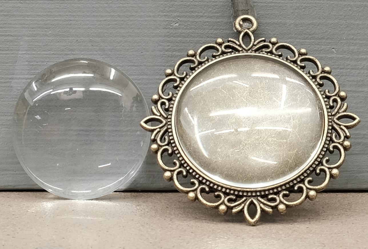 Cabochon mit Metallrahmen - rund/bronze