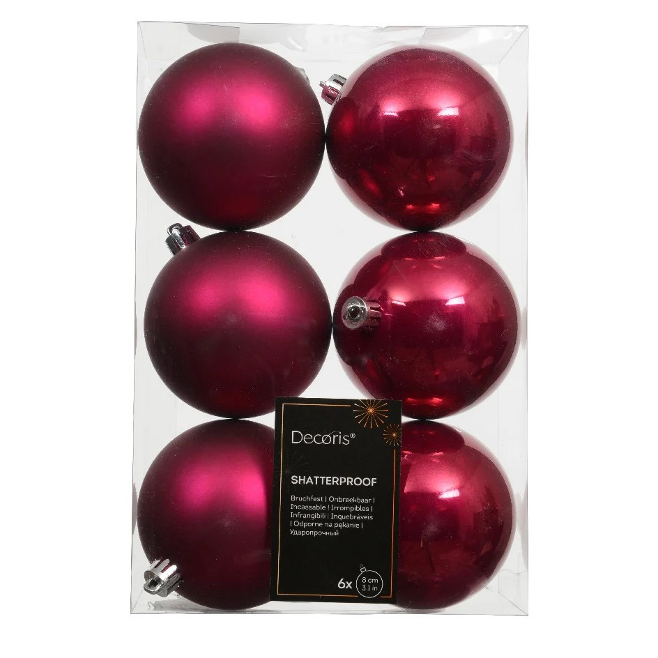6er Set Weihnachtskugeln "Bruchsicher" 8cm - Fuchsia K022819
