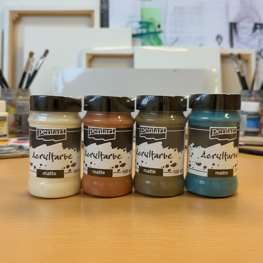 4er Set Acrylfarben "Matte" - Elfenbein, Rotbraun Ton, Schlammgrau & Türkisblau (100ml)