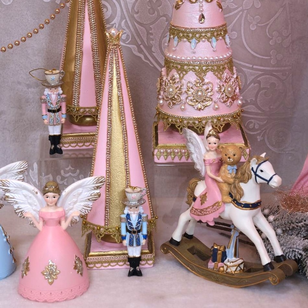Verzierter Mini-Weihnachtsbaum "Weiß mit goldenen Linien" - 19cm K398536-b