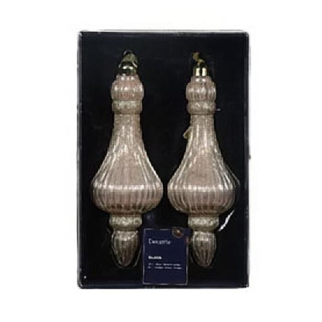 2er Set Weihnachtskugeln Glas 6x17cm - Creme K070395-a