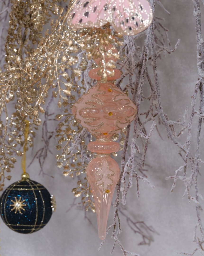2er Set Weihnachtskugel "Ornament" 8x24cm - Beige K071203-b