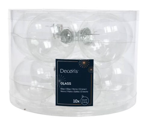 10er Set Weihnachtskugeln 6cm - Transparent K140356