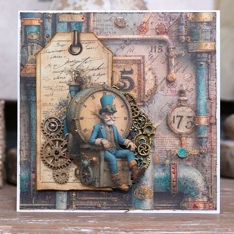 Papierset "Edison/Steampunk" - 12x Papiere, 12x Tags, 2x Gelaserte Elemente