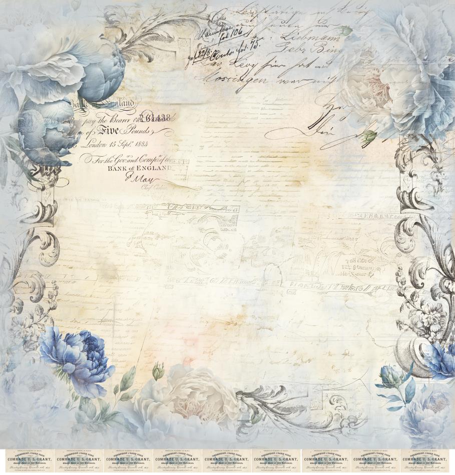 Designpapier "Blue Peony" 3