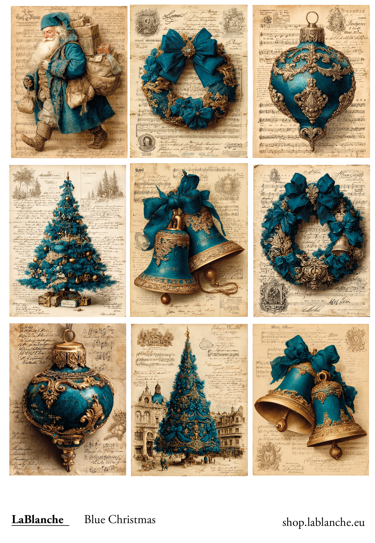 Natural Papier "Blue Christmas" - Cut out Sheet
