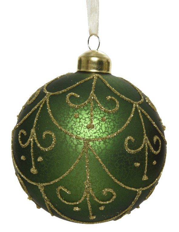 Kugel mit Glitterverzierung - Grün