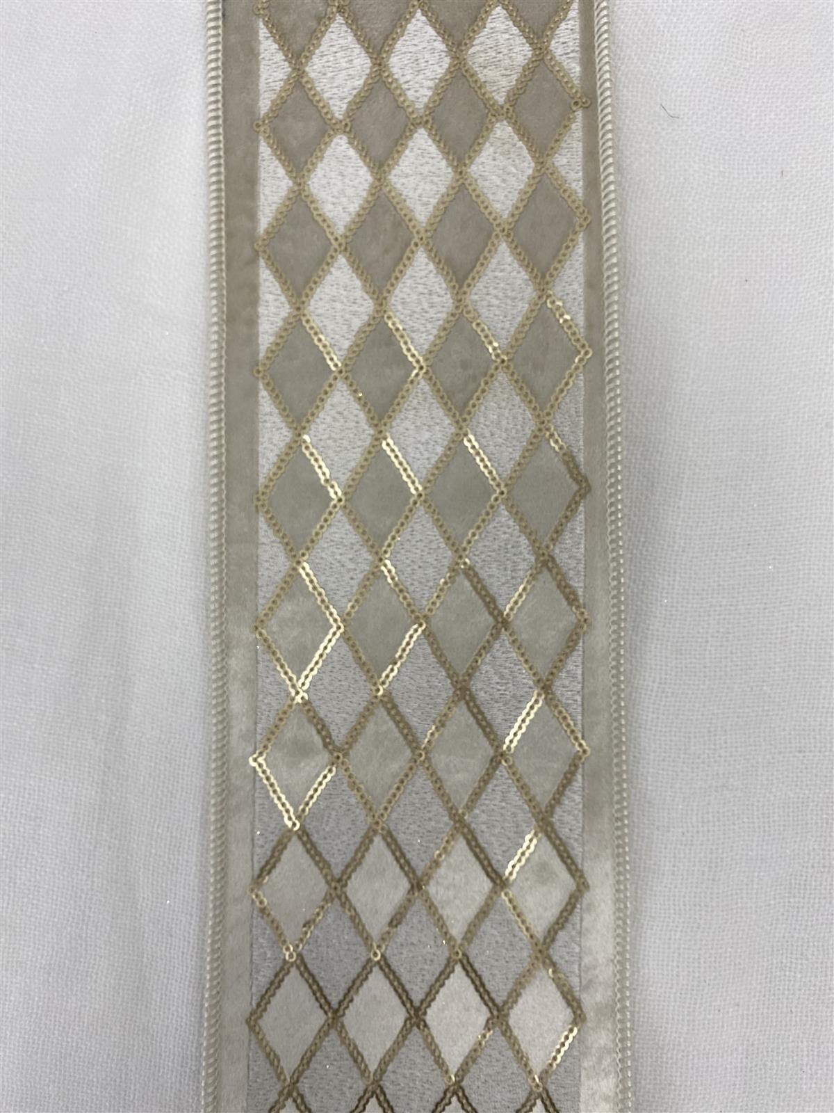 4,57m Schleifenband mit Karos - silber/gold / OCFP28852