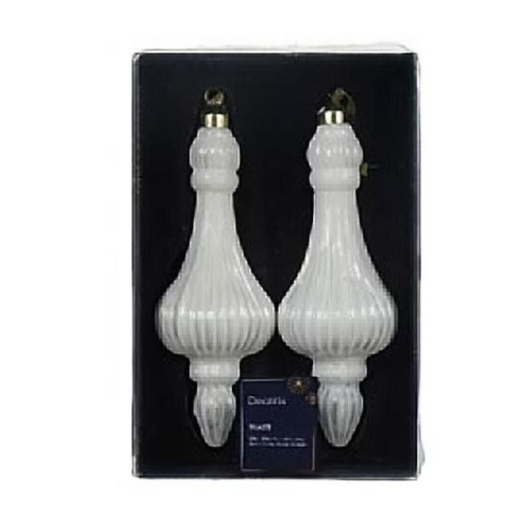 2er Set Weihnachtskugeln Glas 6x17cm - Weiß K070395-c
