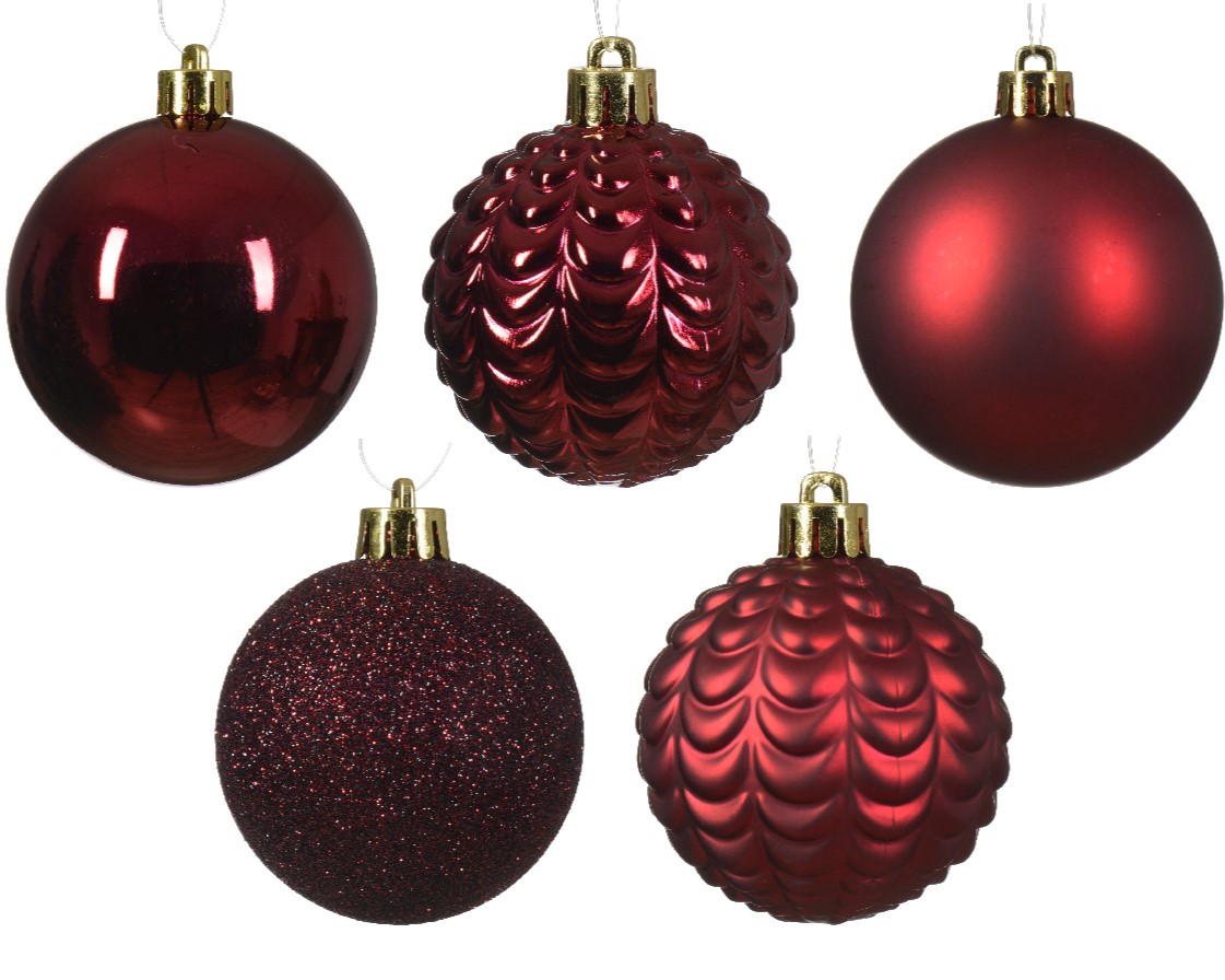 80er Set Bruchsichere Weihnachtskugeln in versch. Größen - Rot K021634