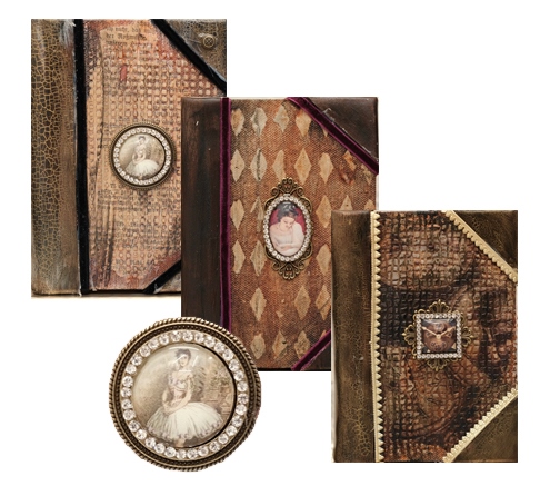 Glascabochon quadr., bronze, Rahmen m. Strass außen