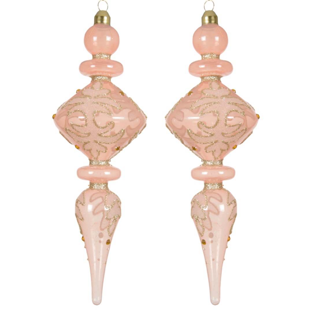 2er Set Weihnachtskugel "Ornament" 8x24cm - Beige K071203-b
