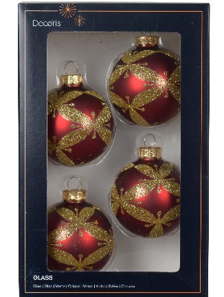 Glas Weihnachtskugeln "Ornament" - rot (4 Stk) K068234-OR
