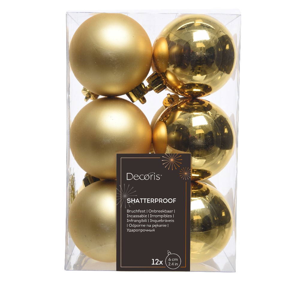 12er Set Weihnachtskugeln 6cm - Gold K021830