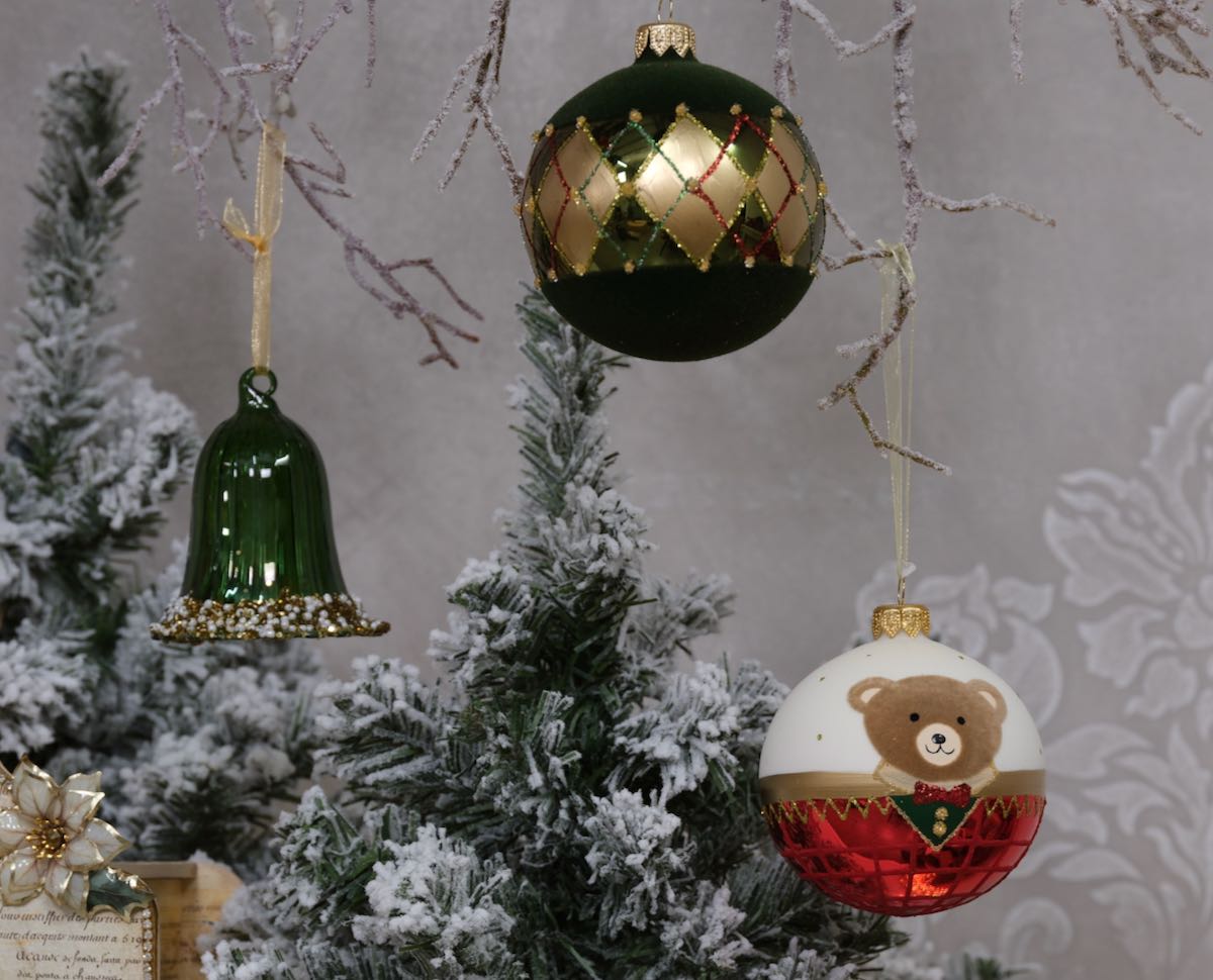6er Set Handgemachte Weihnachtskugeln mit goldenen Kacheln - Rot/Grn Fliesberzug K053187