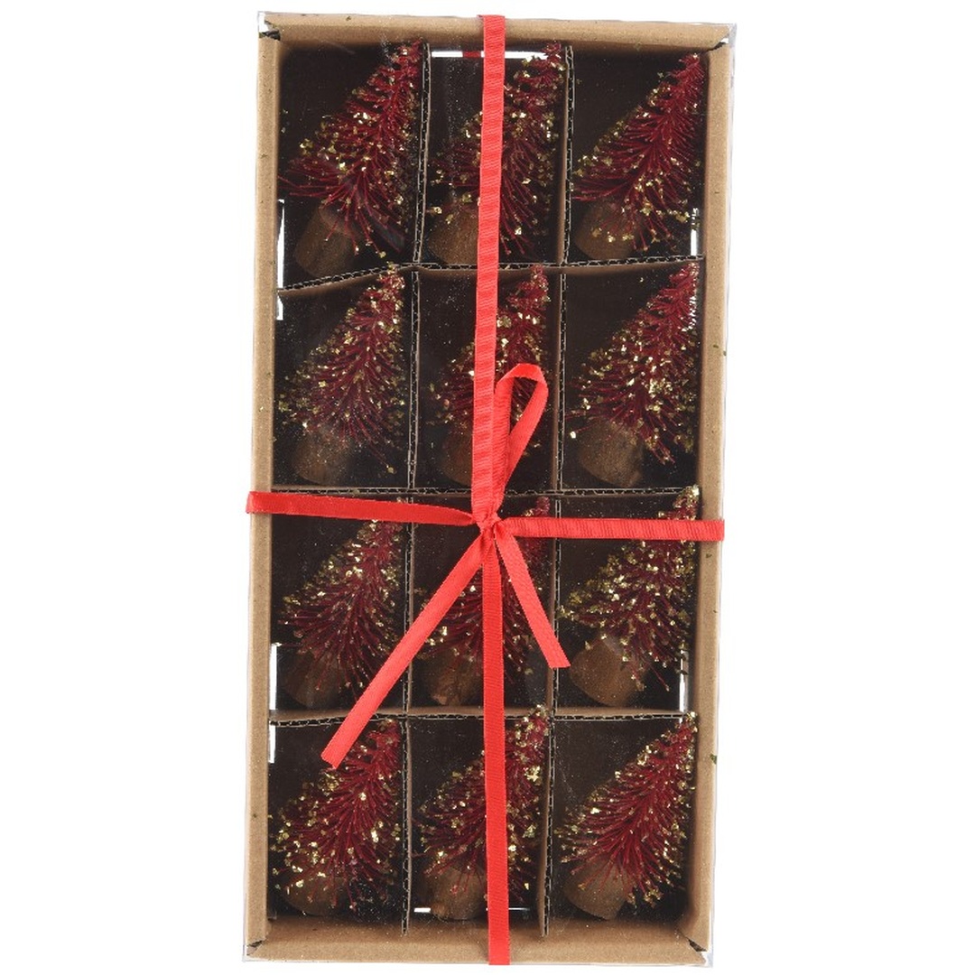 12 Mini Deko Weihnachtsbäume 8,5cm - Rot/Gold K687229