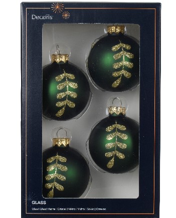 Glas Weihnachtskugeln "Blatt"- grn (4 Stk) K068234-BG