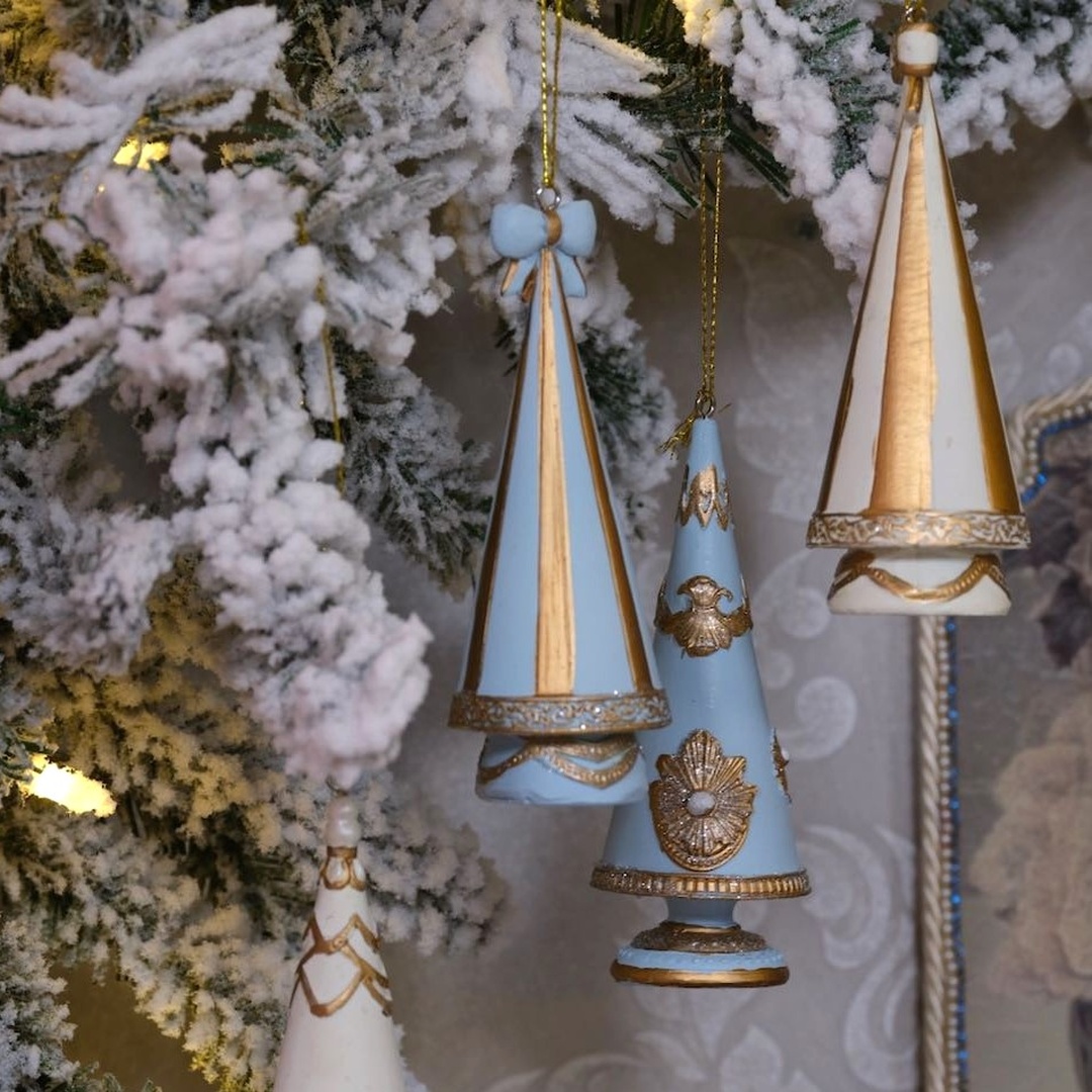 Verzierter Mini-Weihnachtsbaum "Blau mit goldenen Linien" - 11cm K398535-c
