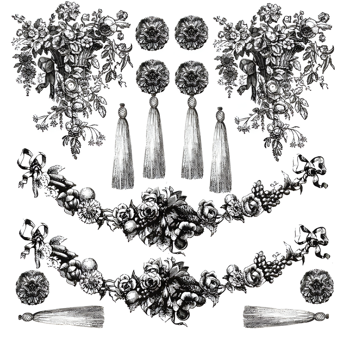 Bügelmotiv-Set "Nostalgie/Quasten/Blüten" (2 Bogen)