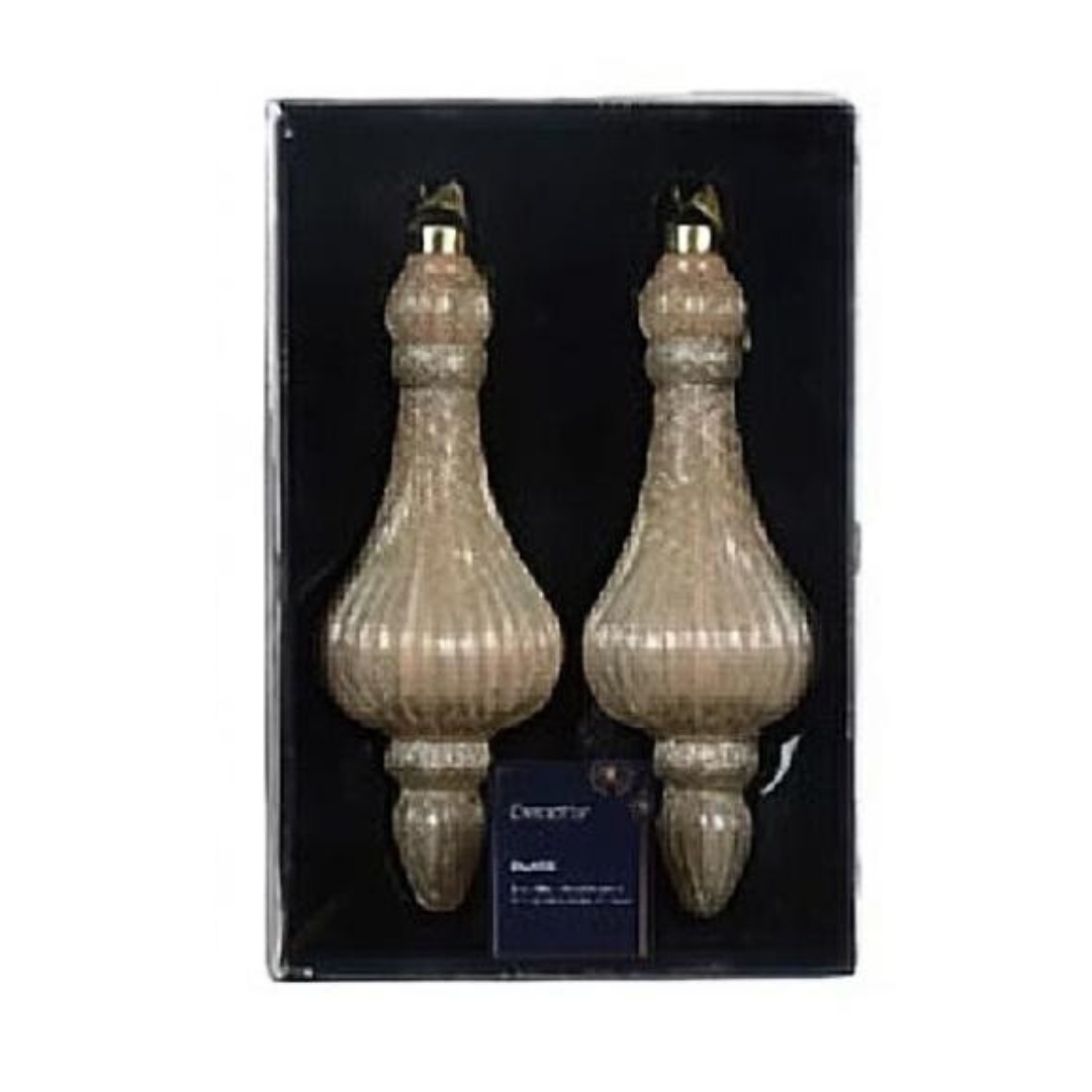 2er Set Weihnachtskugeln Glas 6x17cm - Rose K070395-b