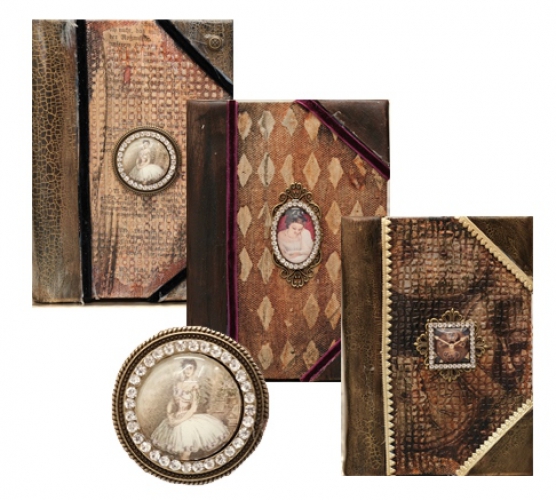 Glascabochon oval, bronze, Rahmen m. Strass außen