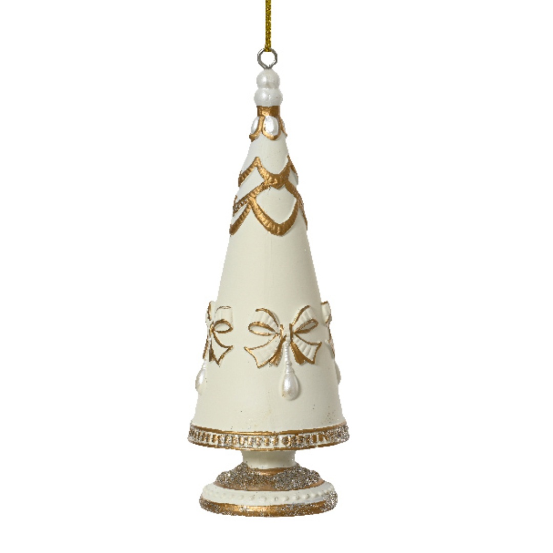 Verzierter Mini-Weihnachtsbaum "Weiß mit goldenen Schleifen" - 11cm K398535-b