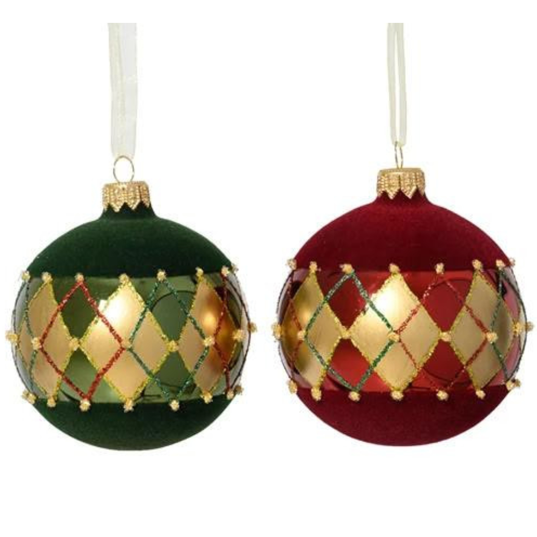 6er Set Handgemachte Weihnachtskugeln mit goldenen Kacheln - Rot/Grn Fliesberzug K053187