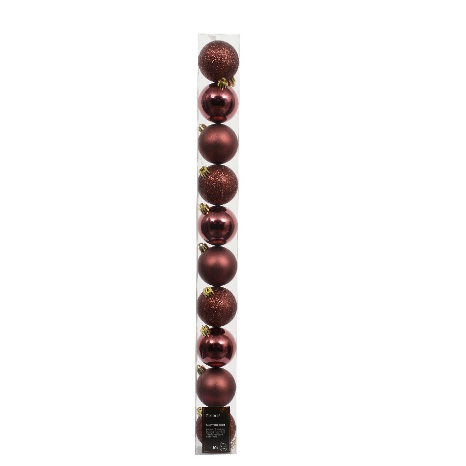 10er Set Weihnachtskugeln 6cm - Bordeaux K022749