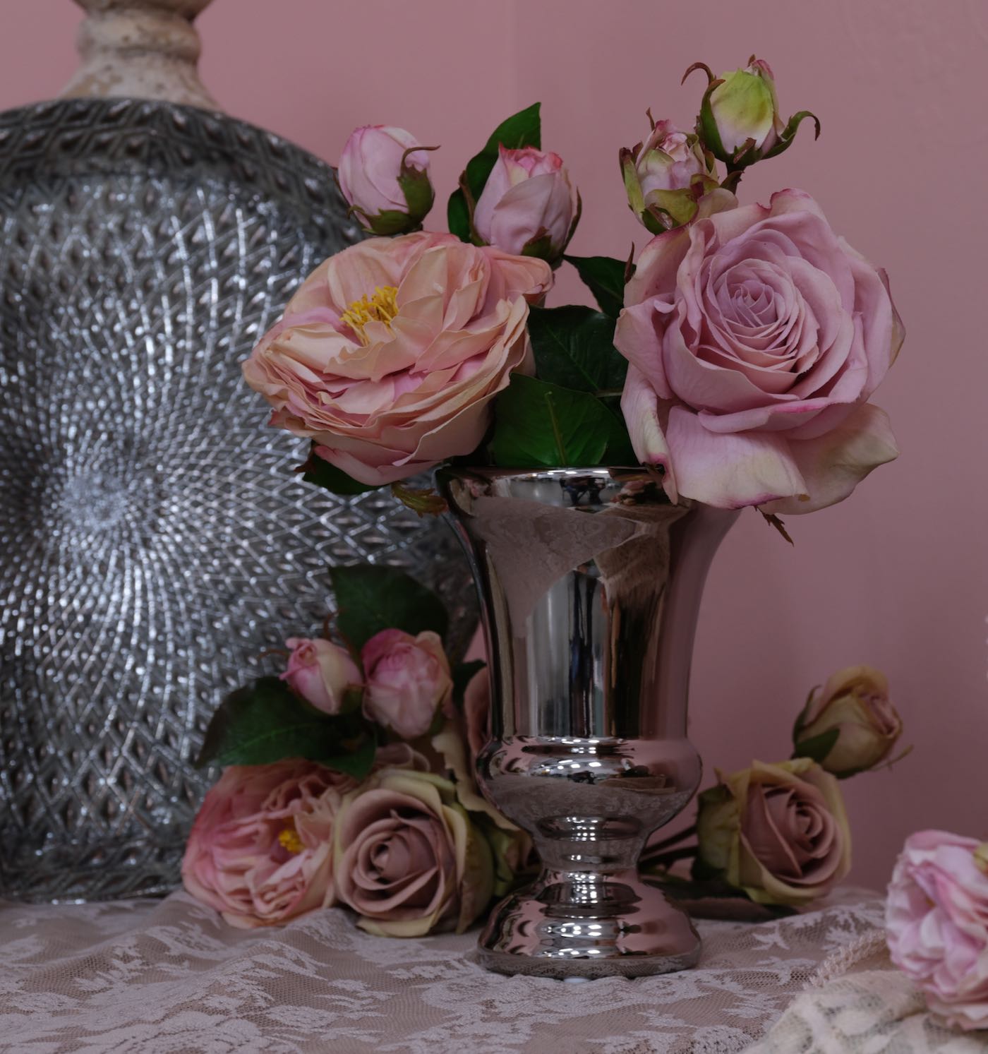 Kleine Deko Vase in Silber - Metallic 17,5cm
