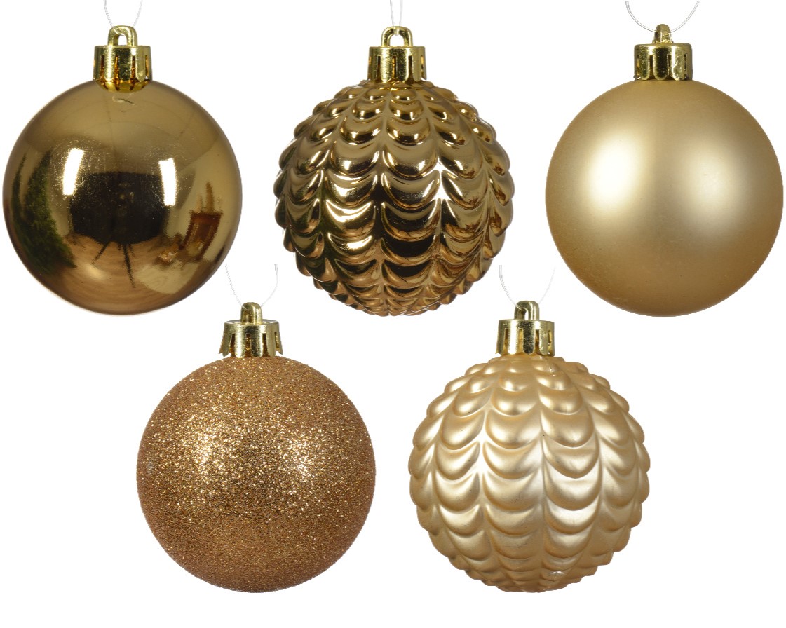 80er Set Bruchsichere Weihnachtskugeln in versch. Größen - Gold K021631