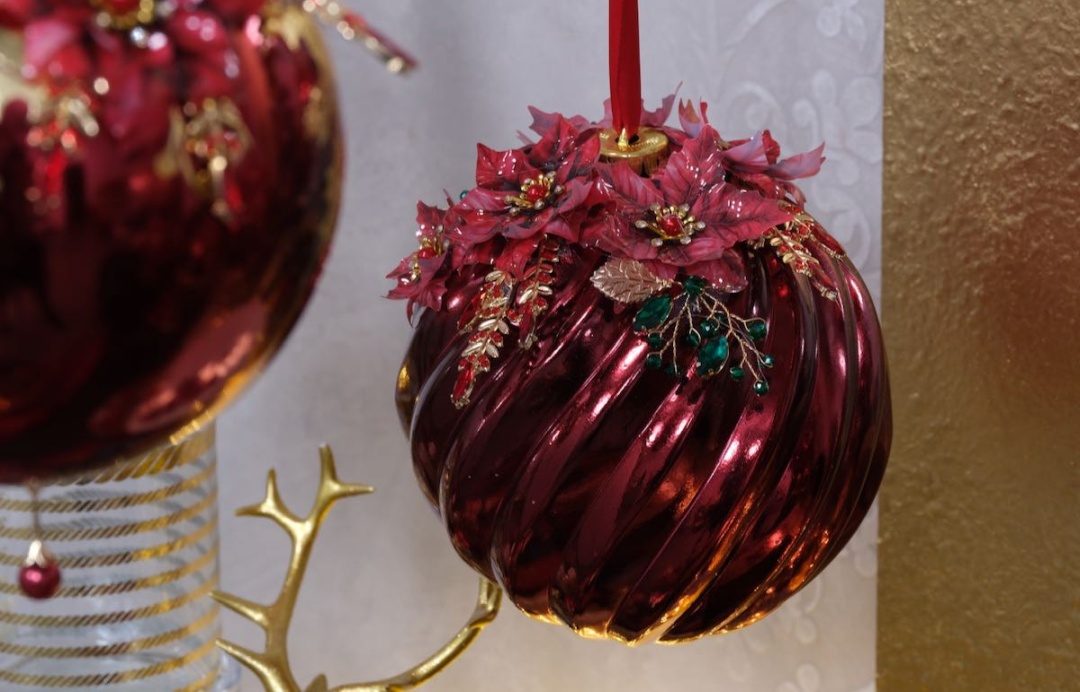 4 Bogen Folienblumen Rot & Gold "Weihnachten 2025" Teddy-05