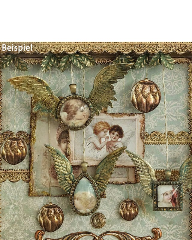 Glascabochon Tropfen, bronze, Rahmen m. Strass außen