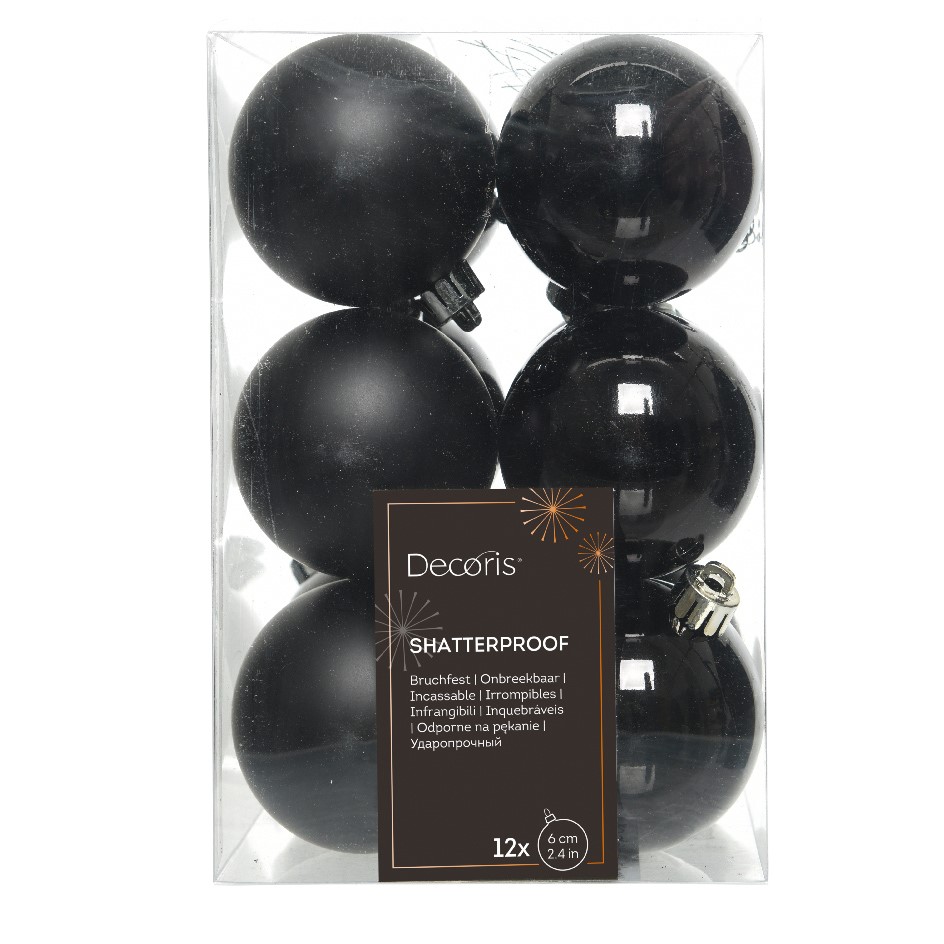 12er Set Weihnachtskugeln 6cm - Schwarz K021996