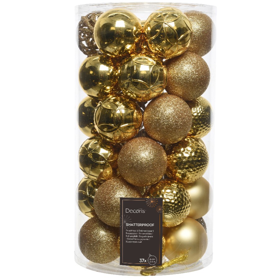 37er Set Bruchsichere Weihnachtskugeln 6cm - Gold K020800