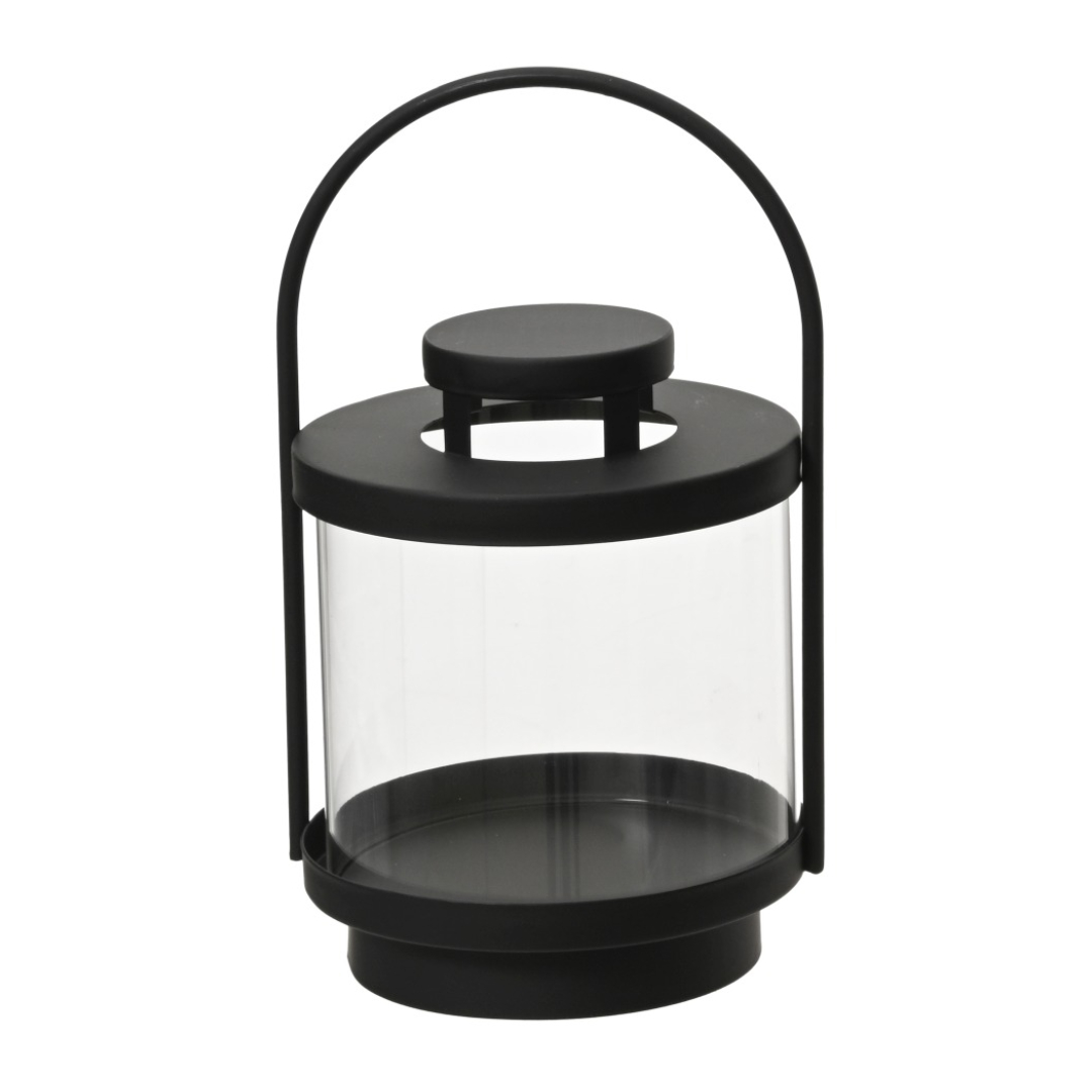 Eisenlaterne mit Glas 21cm - Schwarz