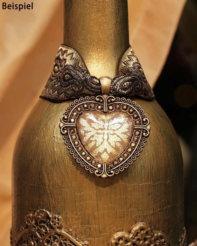 Glascabochon Herz, bronze, Rahmen m. Strass außen