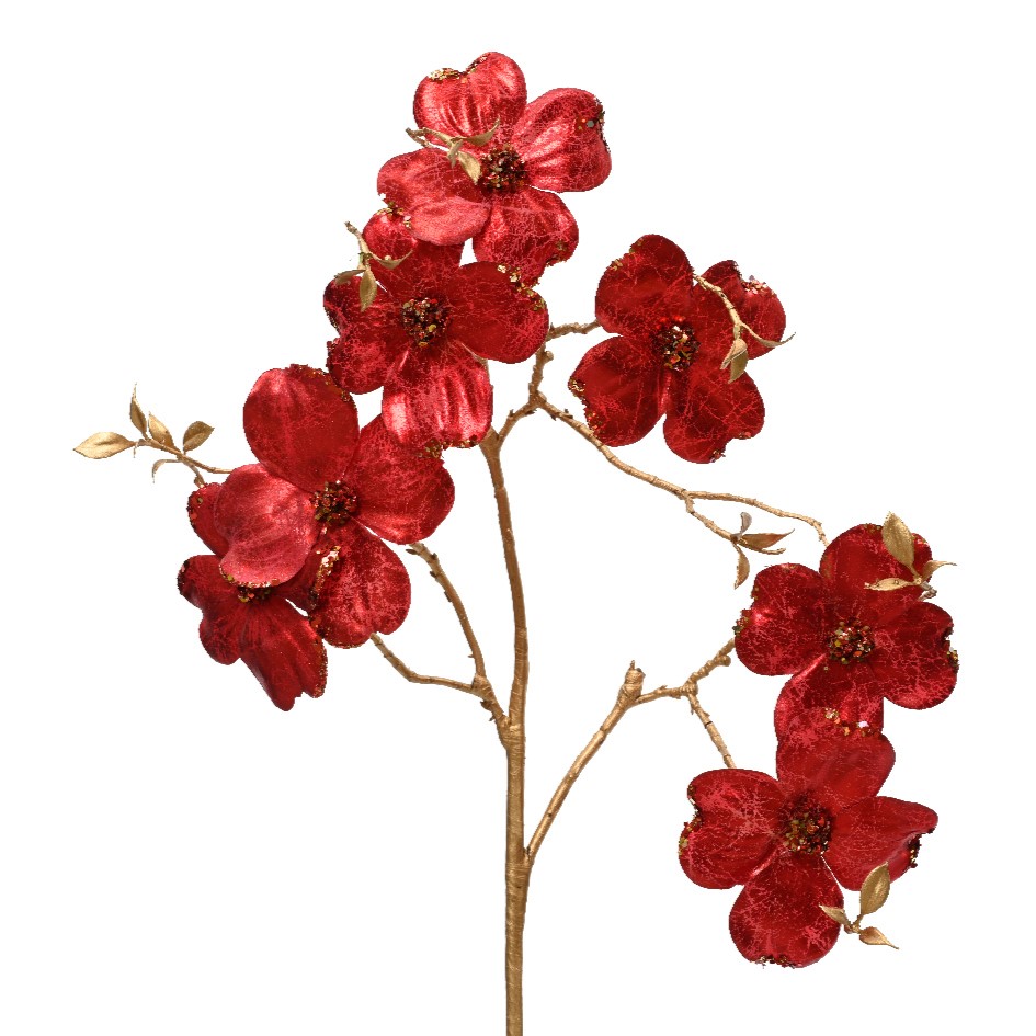 Dekozweig 90cm - Rot mit goldenem Stiel K629178