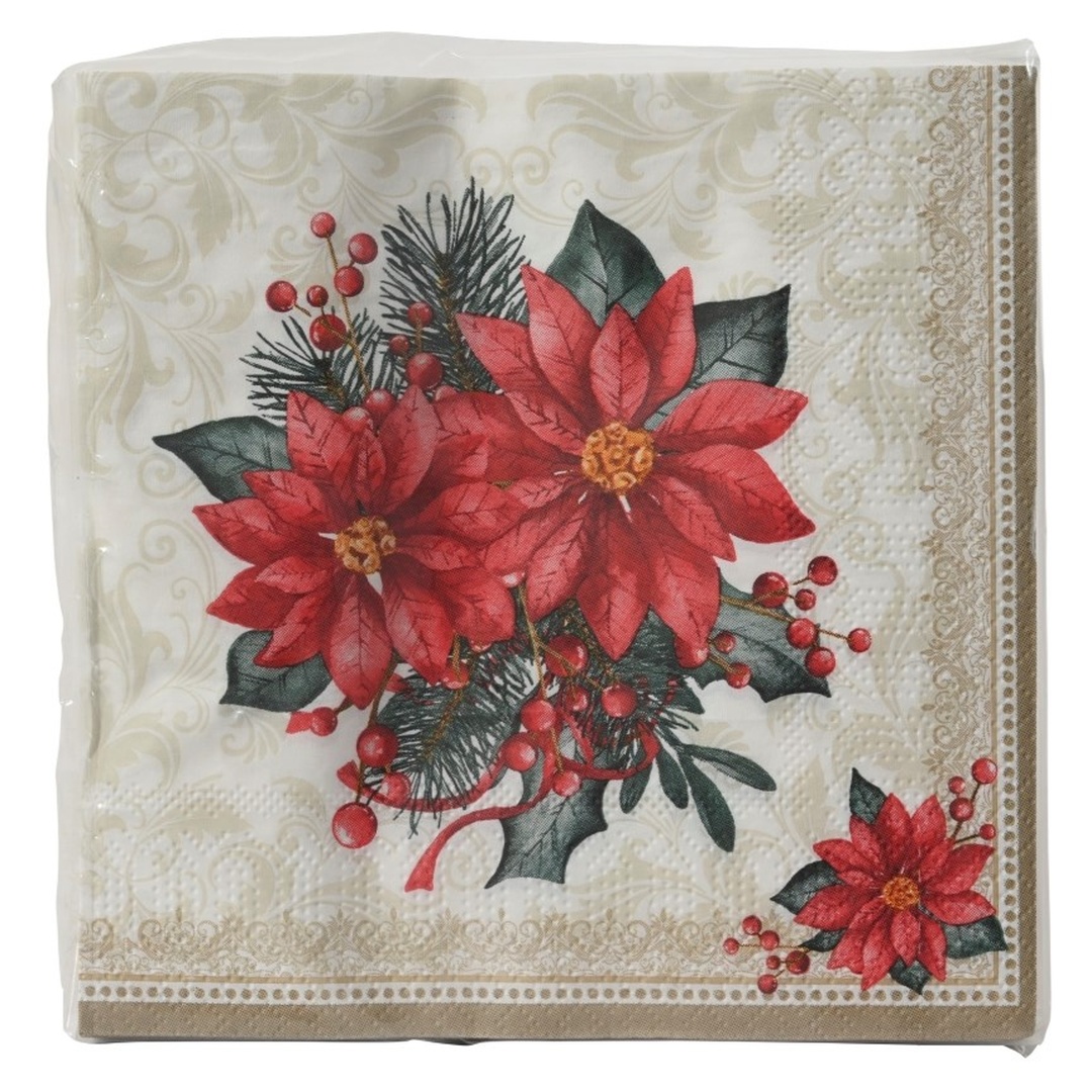 20 Servietten "Weihnachtsstern" – Rot/Gold – 33 x 33 cm K368226