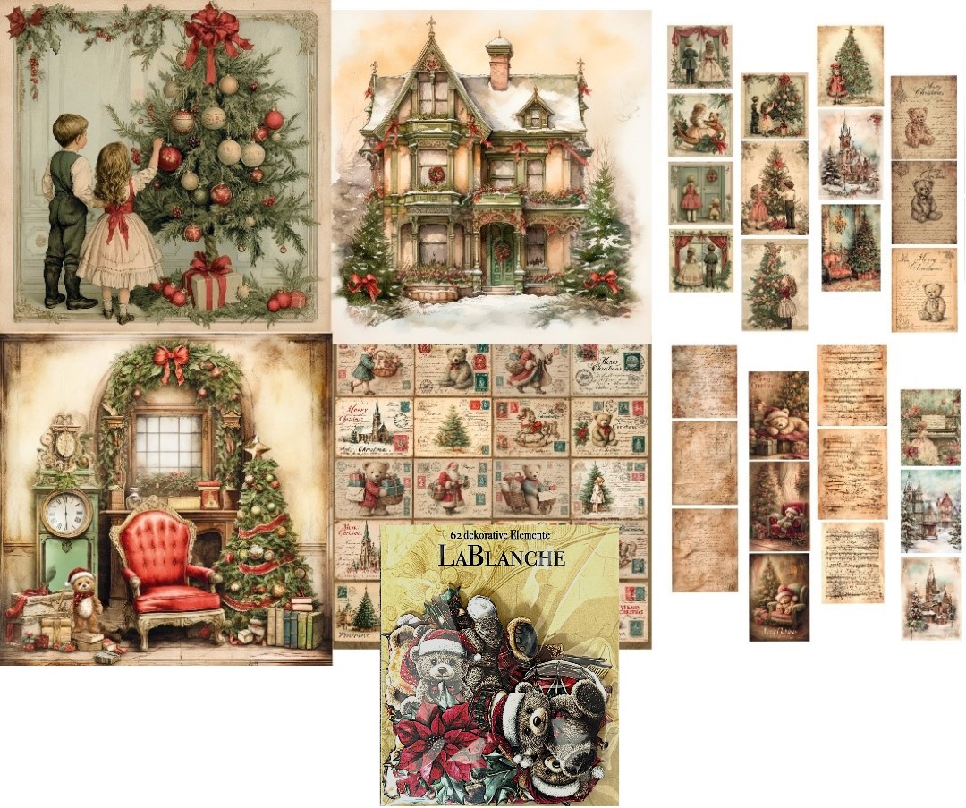 Papierset "Weihnachten 2025" - 8 Papiere, 8 Tags, 62 Gelaserte Elemente Teddy-14
