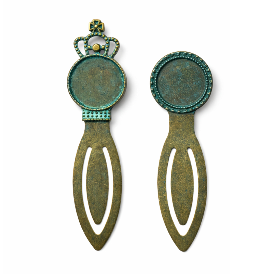 Vintage Lesezeichen Set – Antik Bronze mit Türkis Patina (2 Stück)