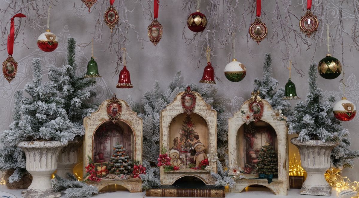 6er Set Handgemachte Weihnachtskugeln mit goldenen Kacheln - Rot/Grn Fliesberzug K053187