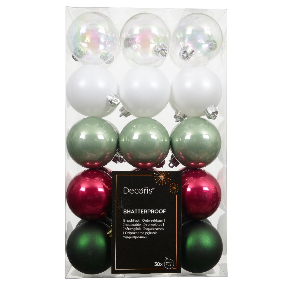 30er Set Weihnachtskugeln 6cm - 5 Farbig K022930